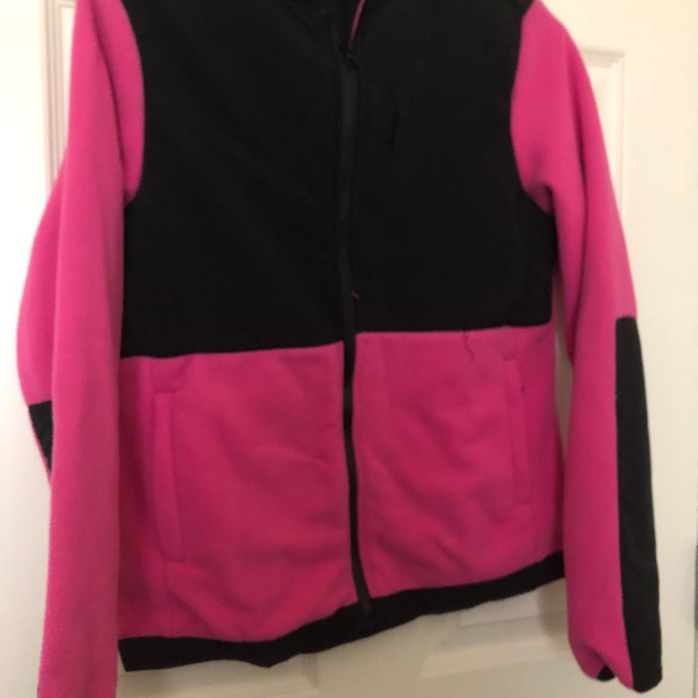 Pink and black north face like fleece jacket